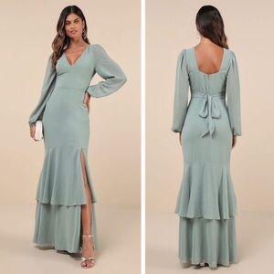 NEW Lulus Tier Elegance Sage Brush Long Sleeve Tiered
Maxi Dress, Plus Size 2X
